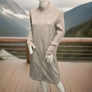 Ann Taylor Petite MP Mock Neck Faux Suede Knit Dress Taupe Gray Fall Solid Class